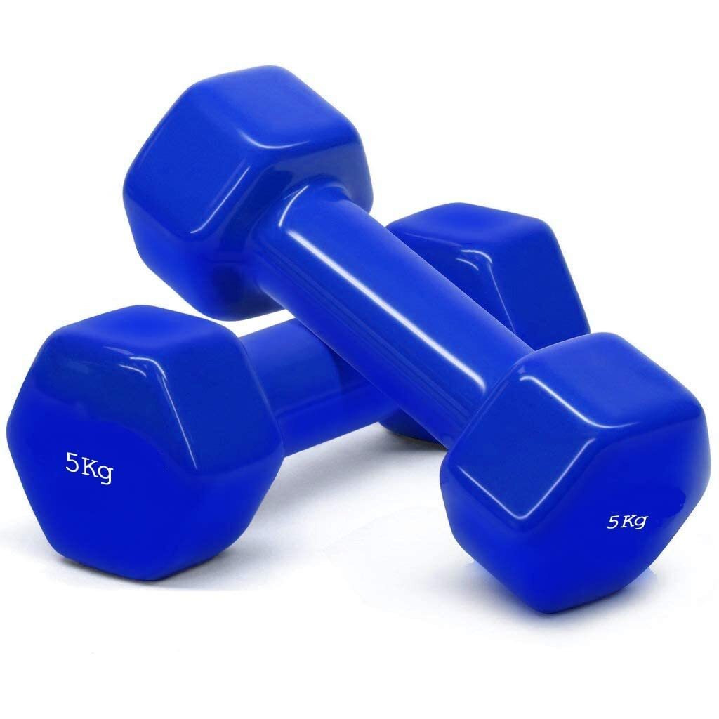 REAL stf Hexagon Cast Iron Vinyl Coated Dumbbell Pair Set (2 x 5Kg) | Non Toxic Vinyl Coated_ Colored Dumbbell |