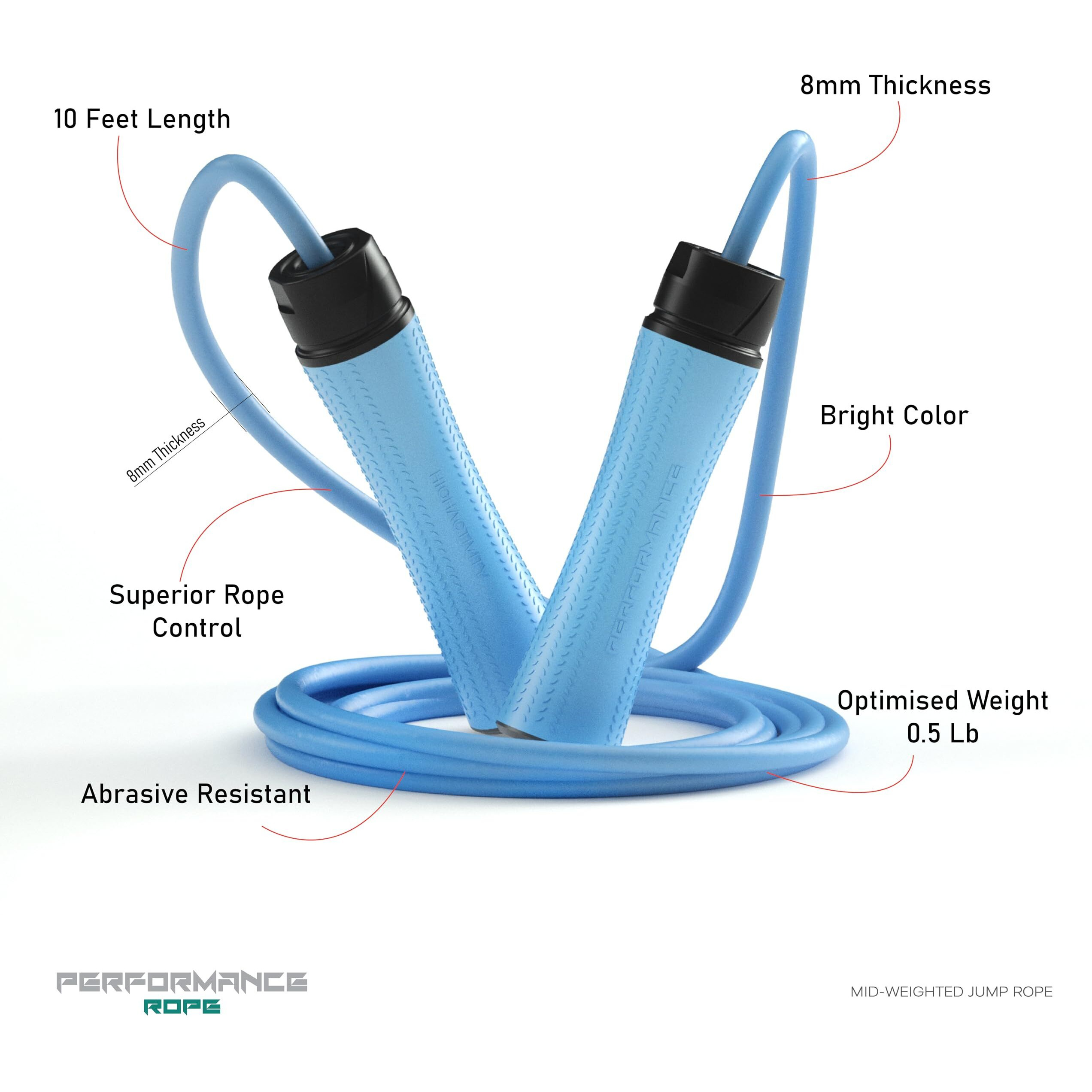 High Activity Polyvinyl Chloride -Adjustable Medium Weighted Jump Rope For Men,Women&Children- Medium Heavy Skipping Rope For Men &Women Exercise Workout-Tangle Free Jumping Rope (10 Feet,Cool Blue)