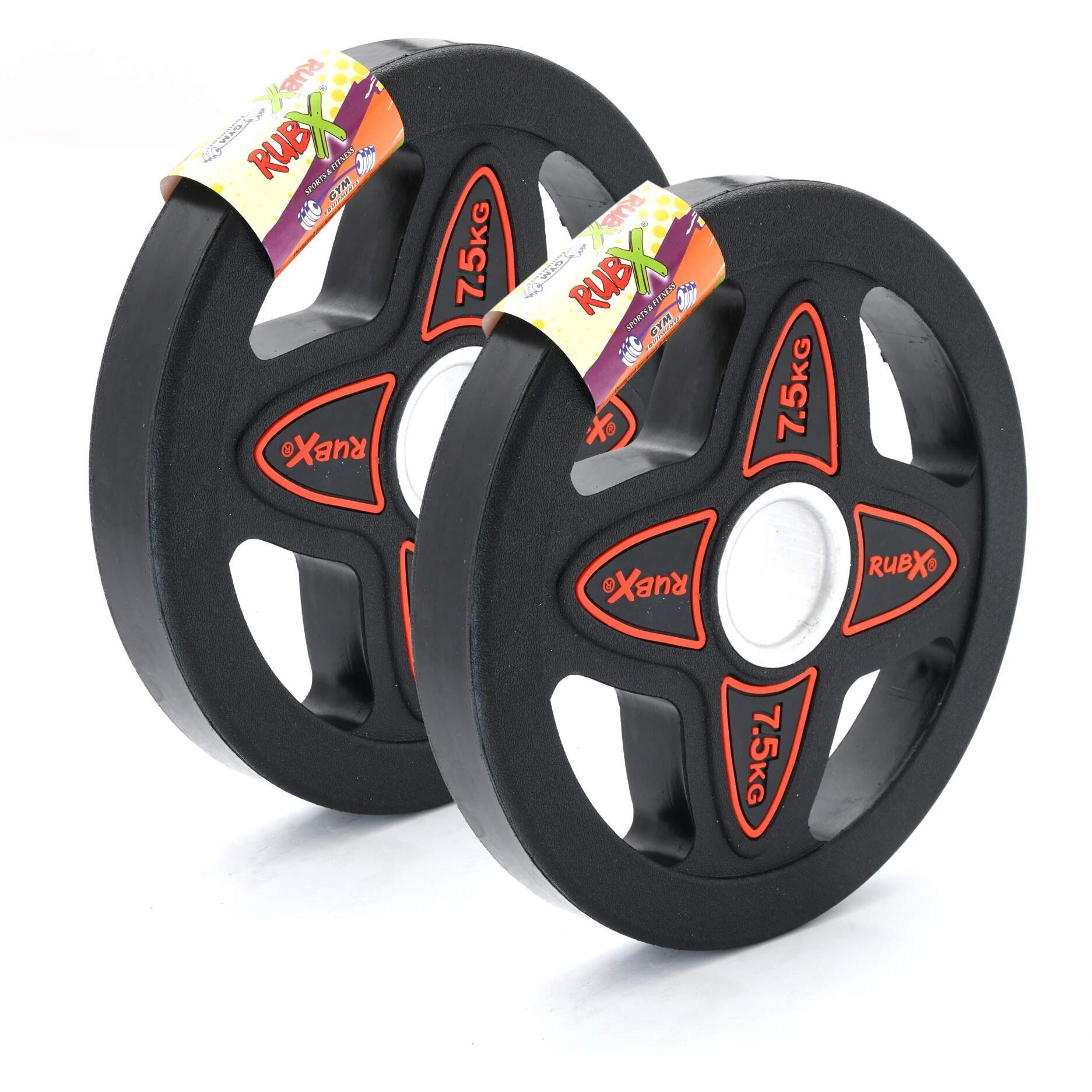 RUBX Rubber Coated Solid Weight Plate|50 MM Olympic Weight Or 31 MM home gym Weight|Sold In Pair (50 MM Olympic Weight Plate, 7.5 Kg x 2pc (Total  15 kg))