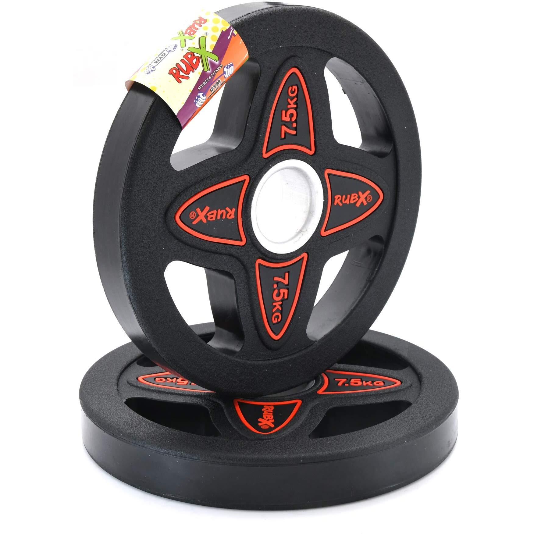 RUBX Rubber Coated Solid Weight Plate|50 MM Olympic Weight Or 31 MM home gym Weight|Sold In Pair (50 MM Olympic Weight Plate, 7.5 Kg x 2pc (Total  15 kg))