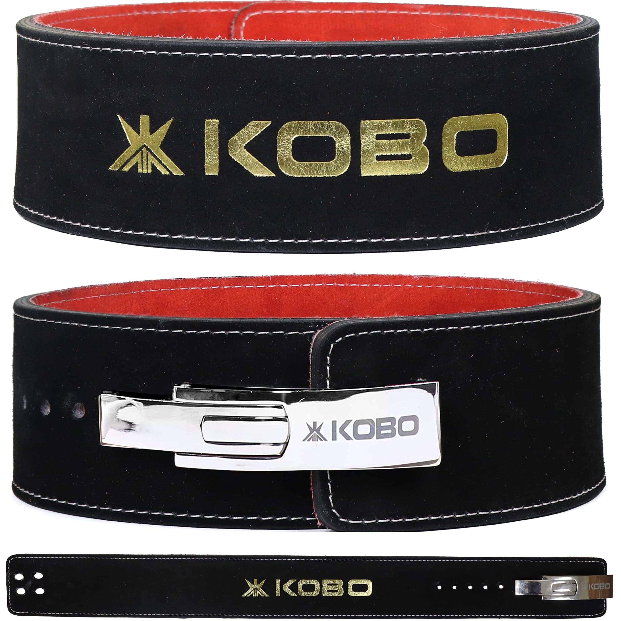 Kobo 13mm Lever Belt Weight Lifting Gym Fitness, Natural Genuine Leather, 4 Wide Back Support, 9 Adjustable Holes, Powerlifting Bodybuilding Deadlift Squat Workout Strength Training, Men Women WTB-15