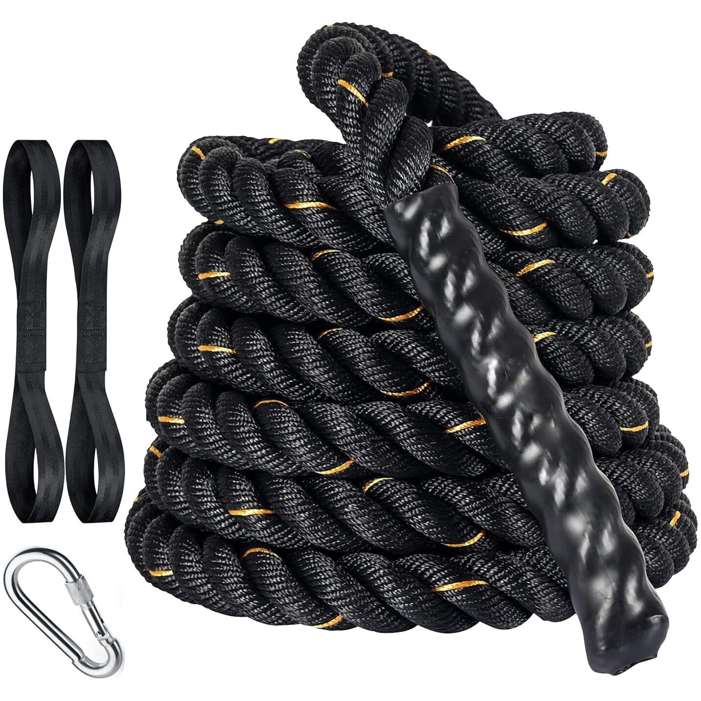 Wearslim Professional Heavy Duty Poly Dacron 50 FEET 2 Inch Thick Battle Rope for Gym with Stainless Steel Locking Carabiner & Non-Slip Nylon Anchor
