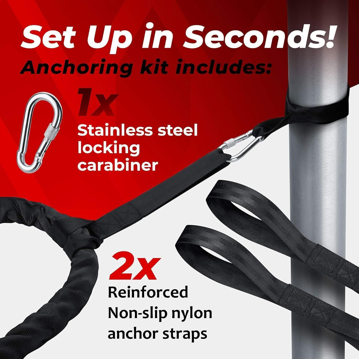 Wearslim Professional Heavy Duty Poly Dacron 50 FEET 2 Inch Thick Battle Rope for Gym with Stainless Steel Locking Carabiner & Non-Slip Nylon Anchor