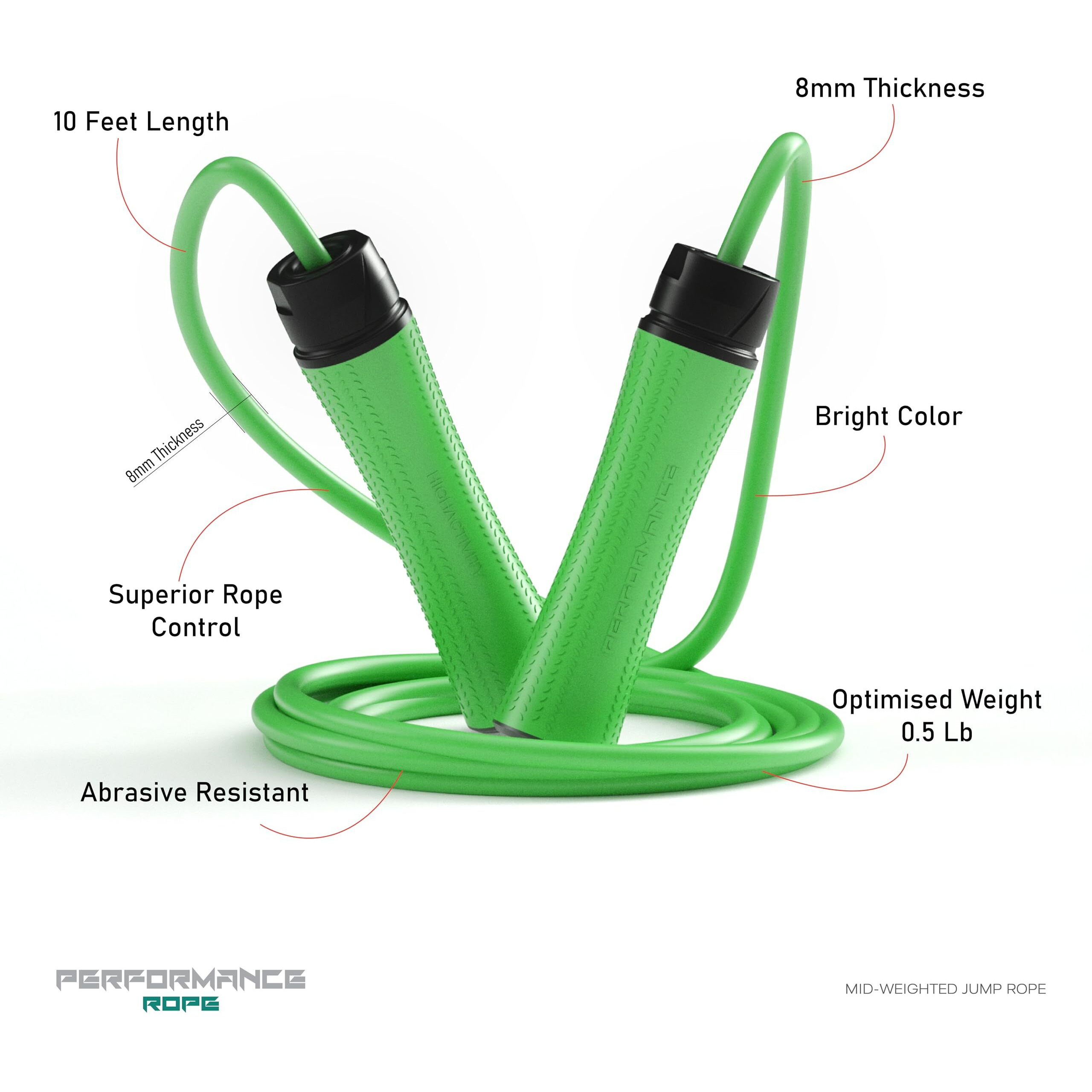 High Activity Pvc -Adjustable Medium Weighted Jump Rope For Men,Women & Children- Medium Heavy Skipping Rope For Men &Women Exercise Workout-Tangle Free Jumping Rope (10 Feet, Forest Green)