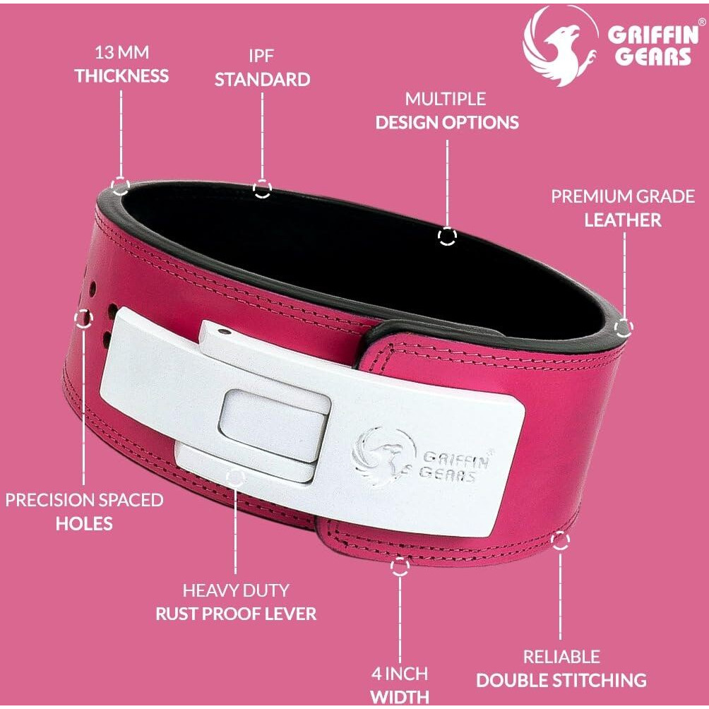GRIFFIN GEARS Lever Gym Belt Black Buckle Belt Power 13MM Extreme Heavy Duty Genuine Leather Belt - Squats Deadlifts Bodybuilding Weight Lifting IPF Power Lifting Strongman for Men
