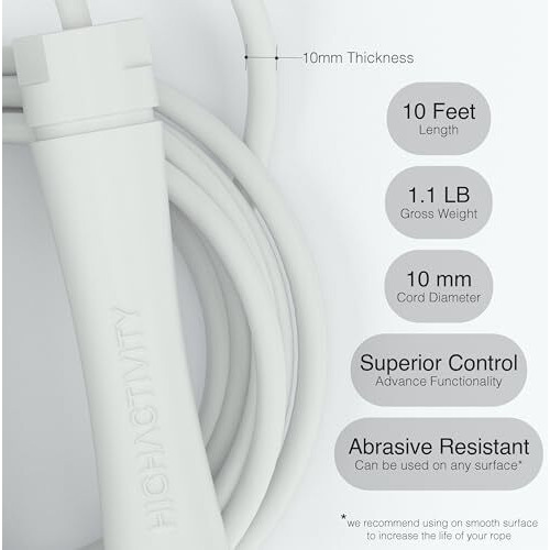 High Activity Polyvinyl Chlorine-Adjustable Heavy Jump Rope For Men,Women&Children-Heavy Skipping Rope For Men&Women Exercise Workout,Endurance&Weight Loss-Tangle Free Jumping Rope-10 Feet-Snow White