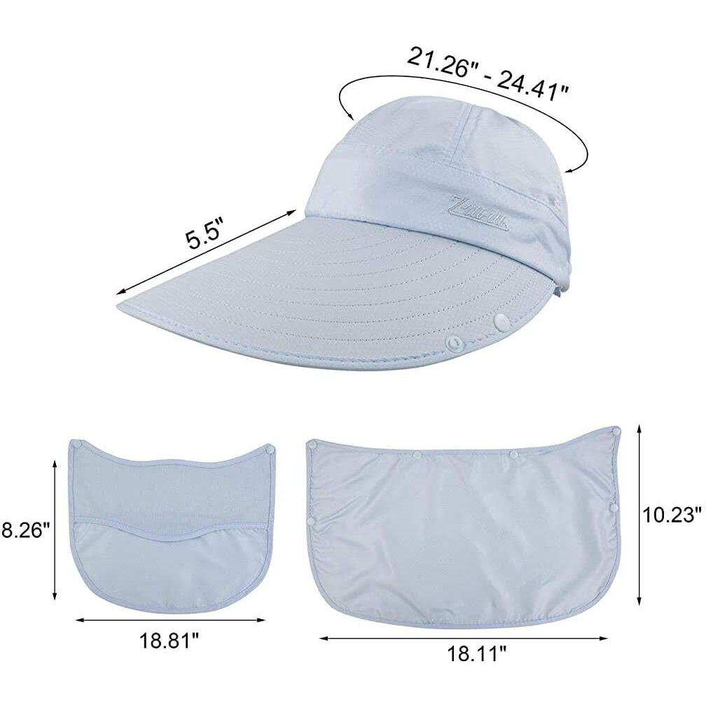 Alexvyan Women Wide Brim Face Mask Sun Hat Sunvisor Detachable Neck Face Flap Ponytail UV Protection Sun Hat Garden Fishing Hiking Sun Protection Sun Visor (Sky Blue)