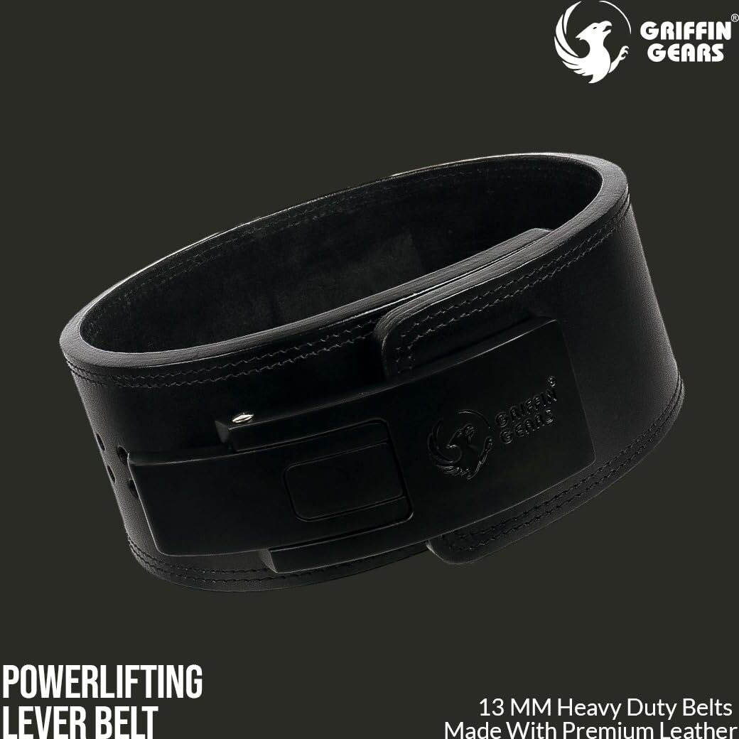 GRIFFIN GEARS Powerlifting Lever Gym Extreme Heavy Duty Genuine Leather Belts-Squats Deadlifts Bodybuilding Weight Lifting Strongman for Men (Small(26-34 Inch), 13MM Black)