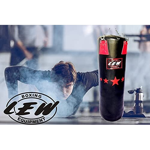 LEW 4FT Filled Heavy Haptex Leather Punch Bag Boxing MMA Sparring Punching Training Kick Boxing Muay Thai with Hanging Chain