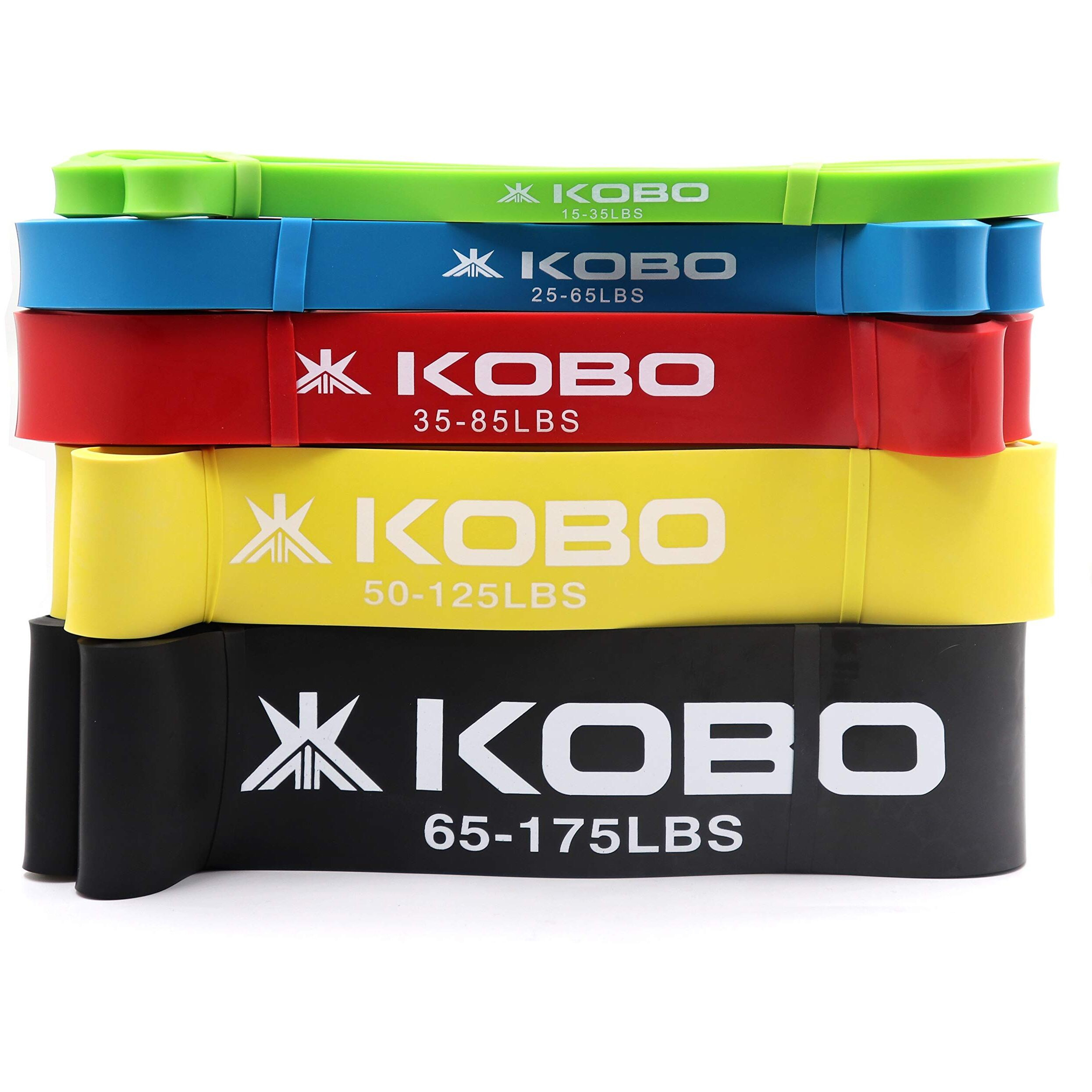 Kobo Latex Power Loop Band Set Pull Up Assist Rubber Bands 41 Inch| Powerlifting Bands - for Mobility & Body Stretching, Powerlifting, Resistance Training with Travel Bag & Workout Guide Booklet