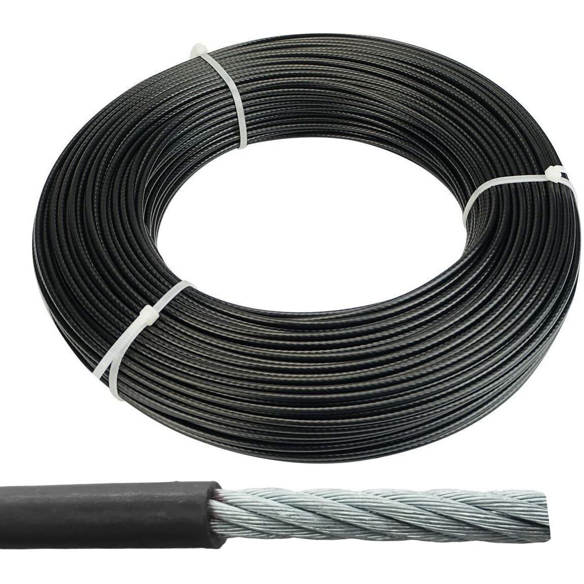 Shopoflux Gym Machine Wire Rope PU Coated Cable Inside Steel (Black,5 MM, 50 Meter) (5 MM, 50 Meter)