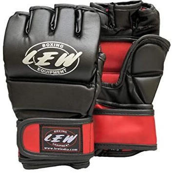 LEW Red/Black Fight/MMA/Muay Thai Thumb Protection Grappling Gloves (Black/Red, Large/X-Large)