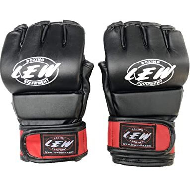 LEW Red/Black Fight/MMA/Muay Thai Thumb Protection Grappling Gloves (Black/Red, Large/X-Large)