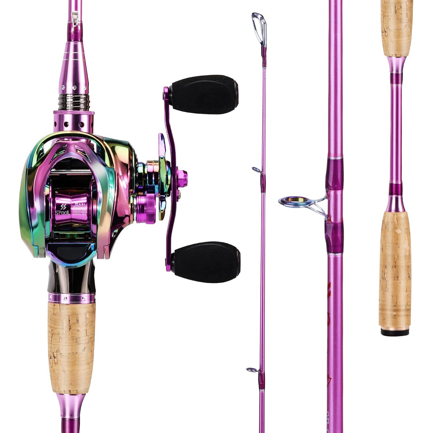 Sougayilang Fishing Rod Reel ComboCarbon Fiber Protable Casting Spinning & Fishing Pole and Colorful Casting & Spinning Reel for Travel 4 Pieces Freshwater-6.9 FT Rod + left Hand Casting Reel
