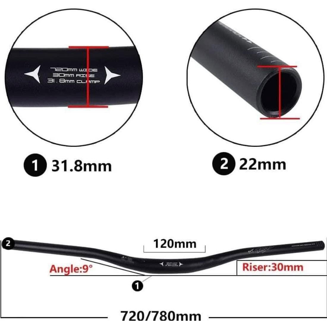 FASTPED Bicycle Handlebar 31.8mm, Aluminum Alloy MTB Handlebar Riser Bar for Mountain Bike 720/780MM (BLACK)