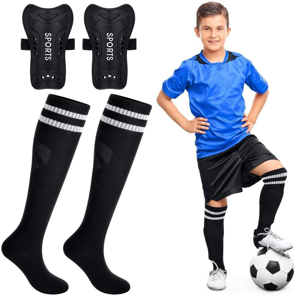 Proberos Sport Compression Sock Shin Guards Set 13.5 Inches Knee High Compression Sport Socks for Girls 10-15 Years Old Sweat Absorption High Elastic Long Sport Socks for Soccer, Basketball M