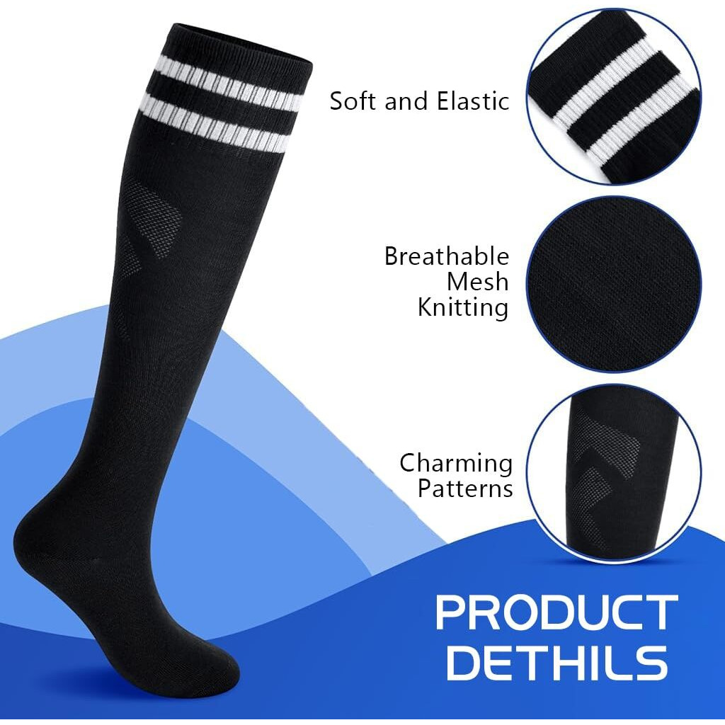 Proberos Sport Compression Sock Shin Guards Set 13.5 Inches Knee High Compression Sport Socks for Girls 10-15 Years Old Sweat Absorption High Elastic Long Sport Socks for Soccer, Basketball M