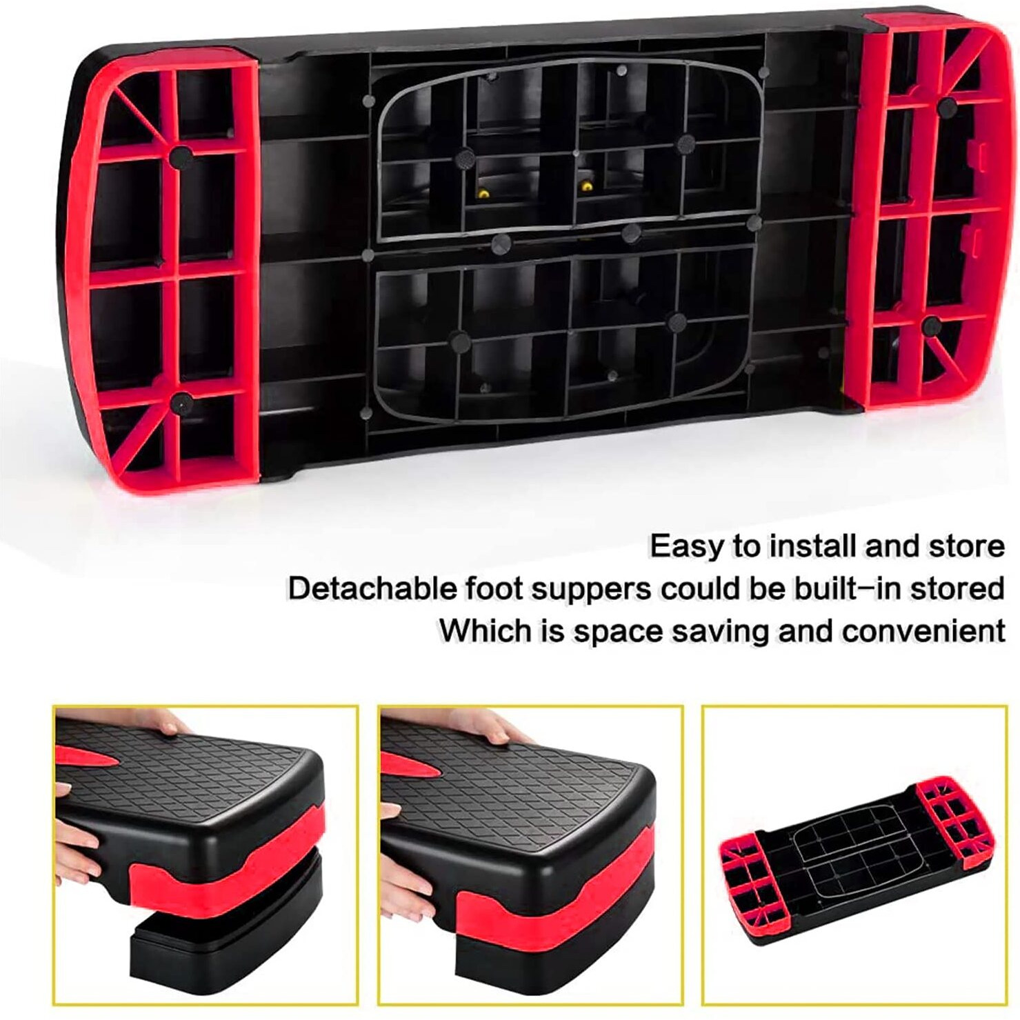FirstFit Exercise Step Platform Aerobic Stepper Bench, Workout Deck with Adjustable Riser Height - (68cm x 28cm x 10cm/15cm, Red)