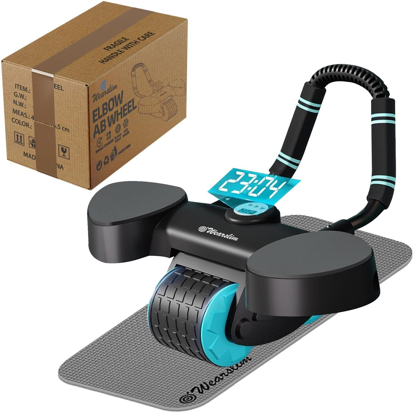 Wearslim Advanced Abs Roller for Men & Women with Elbow Support, Automatic Rebound, Timer, Mobile Holder & Knee Pad for Core Exercises, Plank & Full Body Strength Training as Home Gym Equipment