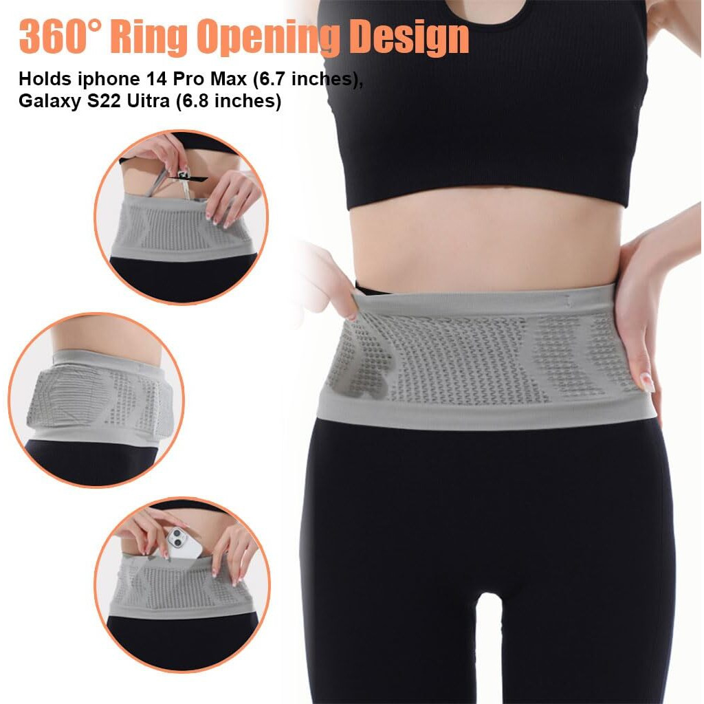 PALAY Slim Running Belt Bag with Hook Elastic Waist Bag for Keep Phone, Keys, Earbuds, Waist Bag with Large Capacity Running Waist Pack for Workouts, Exercise, Cycling, Travel, Grey