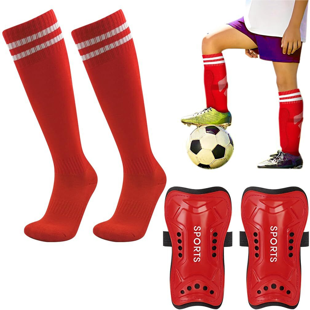 Proberos Sport Compression Sock Shin Guards Set Red
