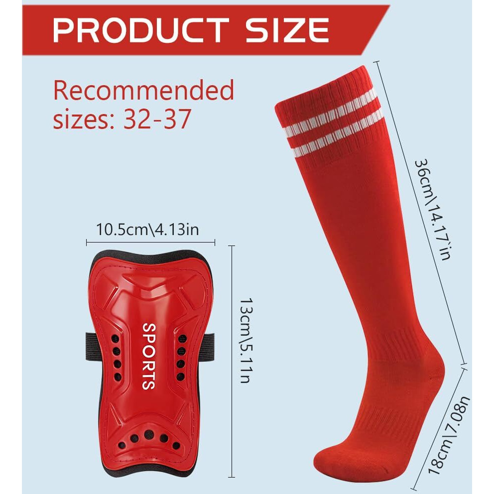 Proberos Sport Compression Sock Shin Guards Set Red