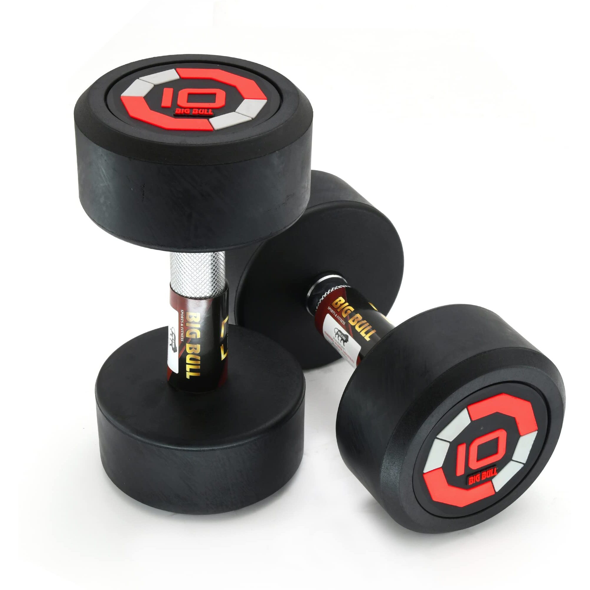 BIGBULL Rubber Coated Solid Round Dumbbell (Sold In Pair) (10 Kg x 2pc (Total  20 kg), RED)