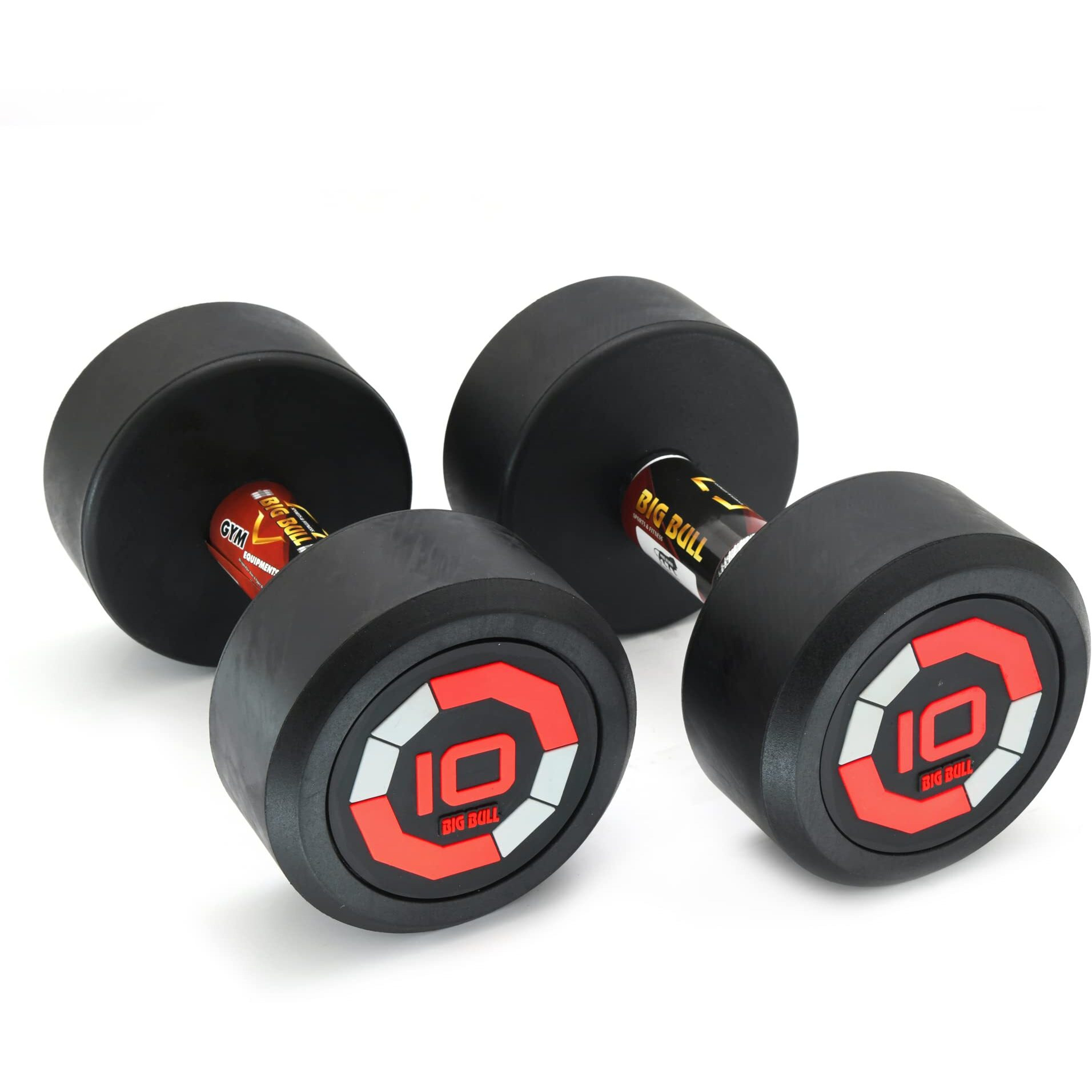 BIGBULL Rubber Coated Solid Round Dumbbell (Sold In Pair) (10 Kg x 2pc (Total  20 kg), RED)