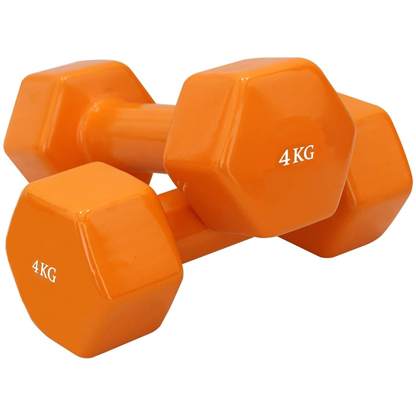 REAL stf Hexagon Cast Iron Vinyl Coated Dumbbell Pair Set (2 x 4Kg) | Non Toxic Vinyl Coated_ Colored Dumbbell |