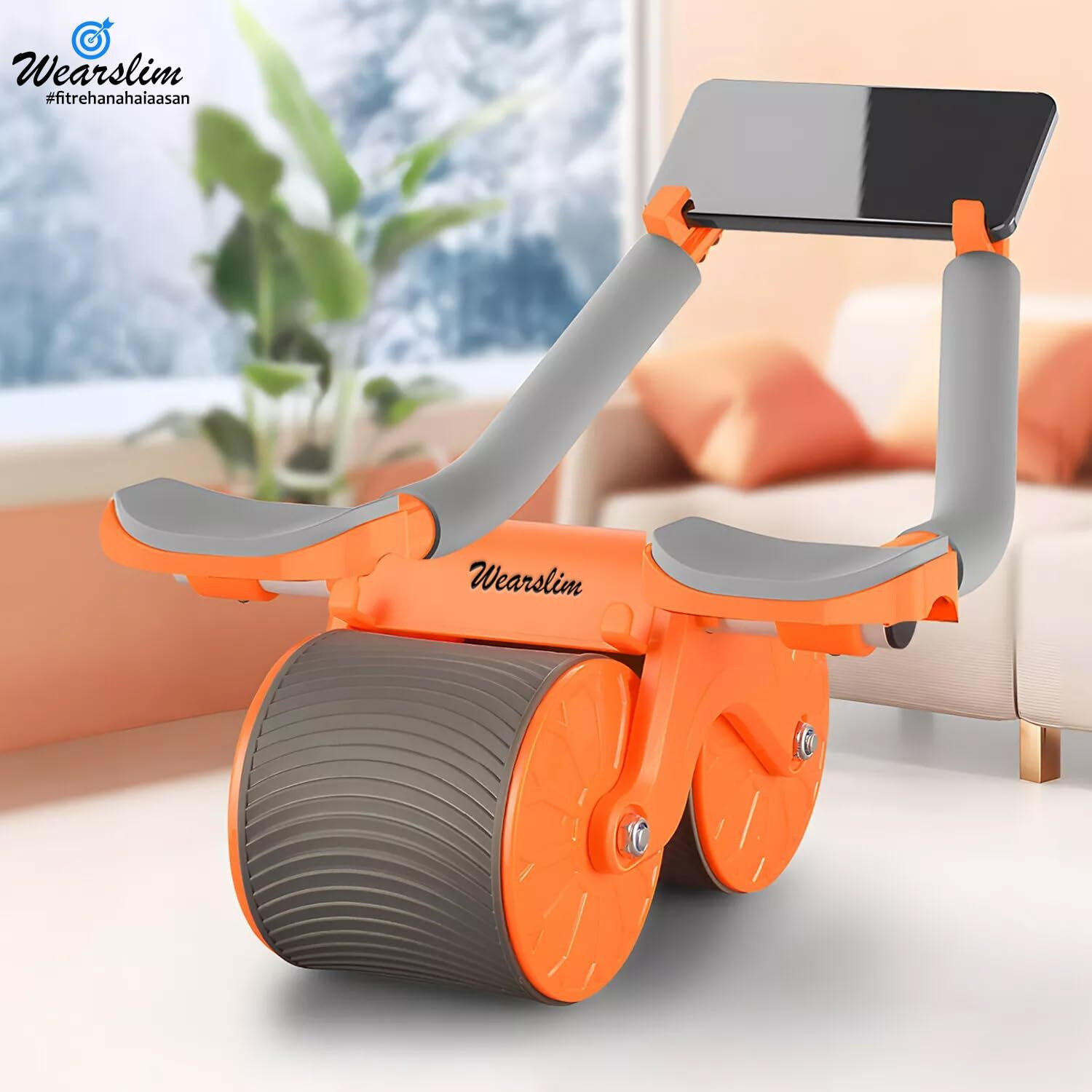 Wearslim Abs Roller for Men & Women| Advanced Ab Roller with Automatic Rebound| Abs Roller Wheel with Strong Elbow Support, Timer, Mobile Holder & Knee Pad| Abdominal Strength Training Home Gym Equipment| For Abdominal Core Exercises, Core Strength, Plank and Full Body Strength Training