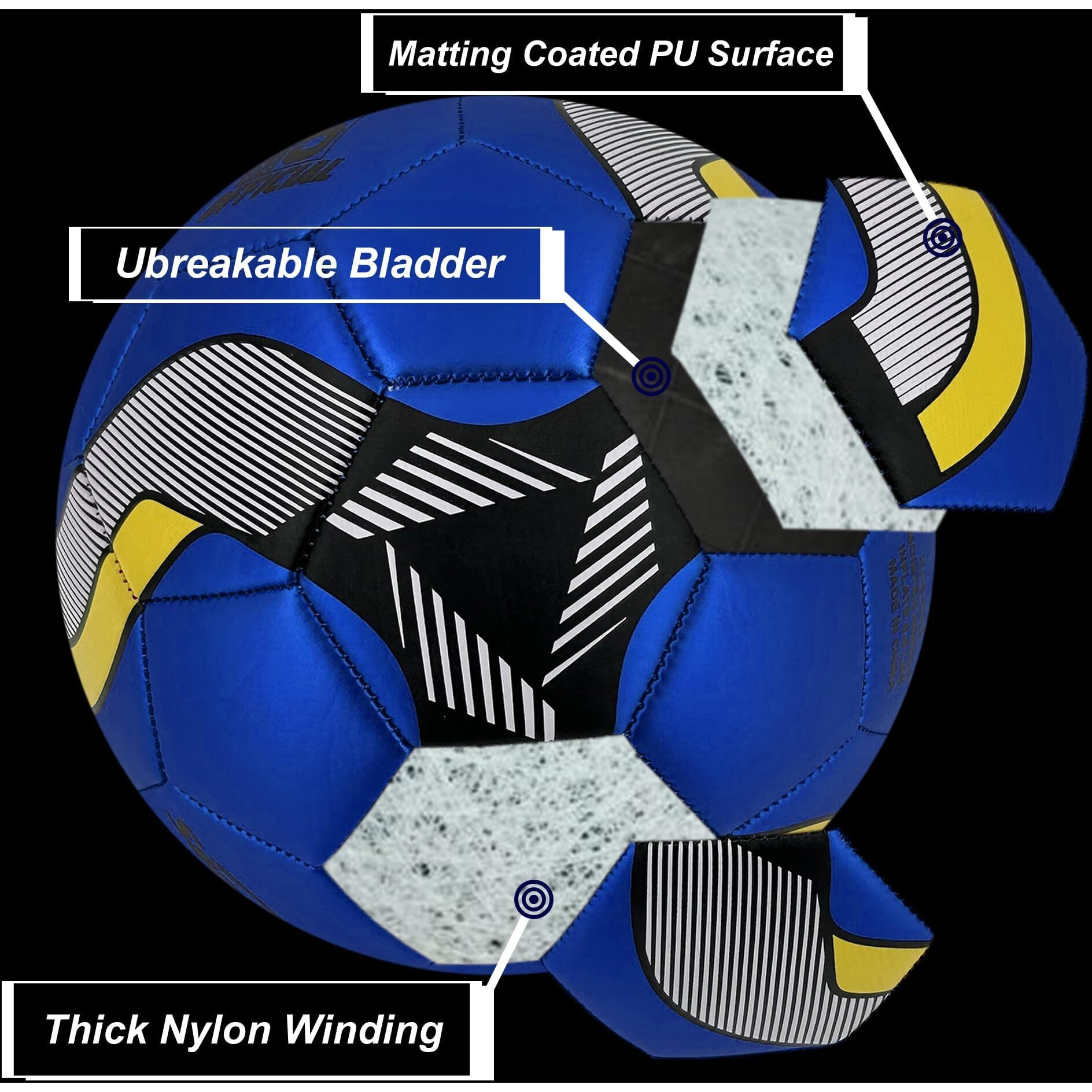 Senston Soccer Foot Ball Match Ball Official Training Football with Pump Size 5 Practice Ball Black