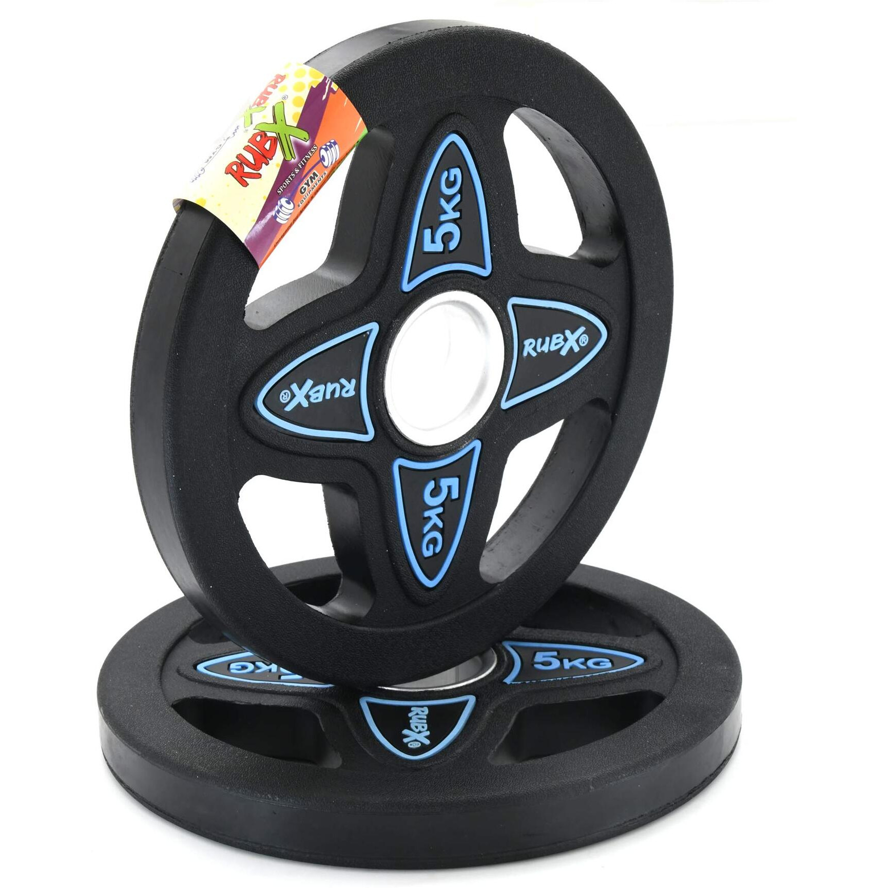 RUBX Rubber Coated Solid Weight Plate|50 MM Olympic Weight Or 31 MM Home Gym Weight|Sold in Pair (50 MM Olympic Weight Plate, 5 Kg x 2pc (Total  10 kg))