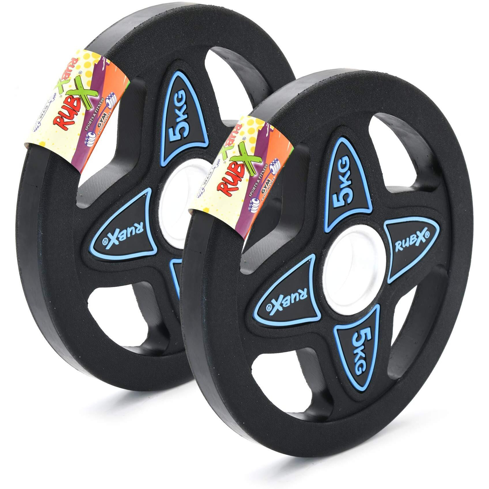 RUBX Rubber Coated Solid Weight Plate|50 MM Olympic Weight Or 31 MM Home Gym Weight|Sold in Pair (50 MM Olympic Weight Plate, 5 Kg x 2pc (Total  10 kg))
