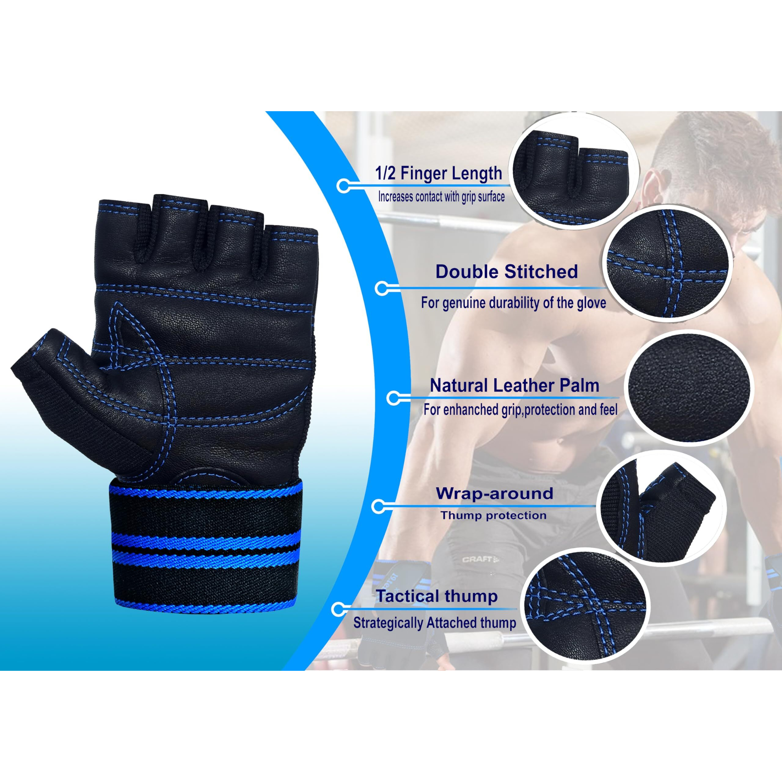 19.ten Leather Fingerless Sree Gloves for Gym Workout Crossfit Exercise Strength Training Wrist Wraps Protection Sports Gloves for Men and Women (Large, Old Egal)