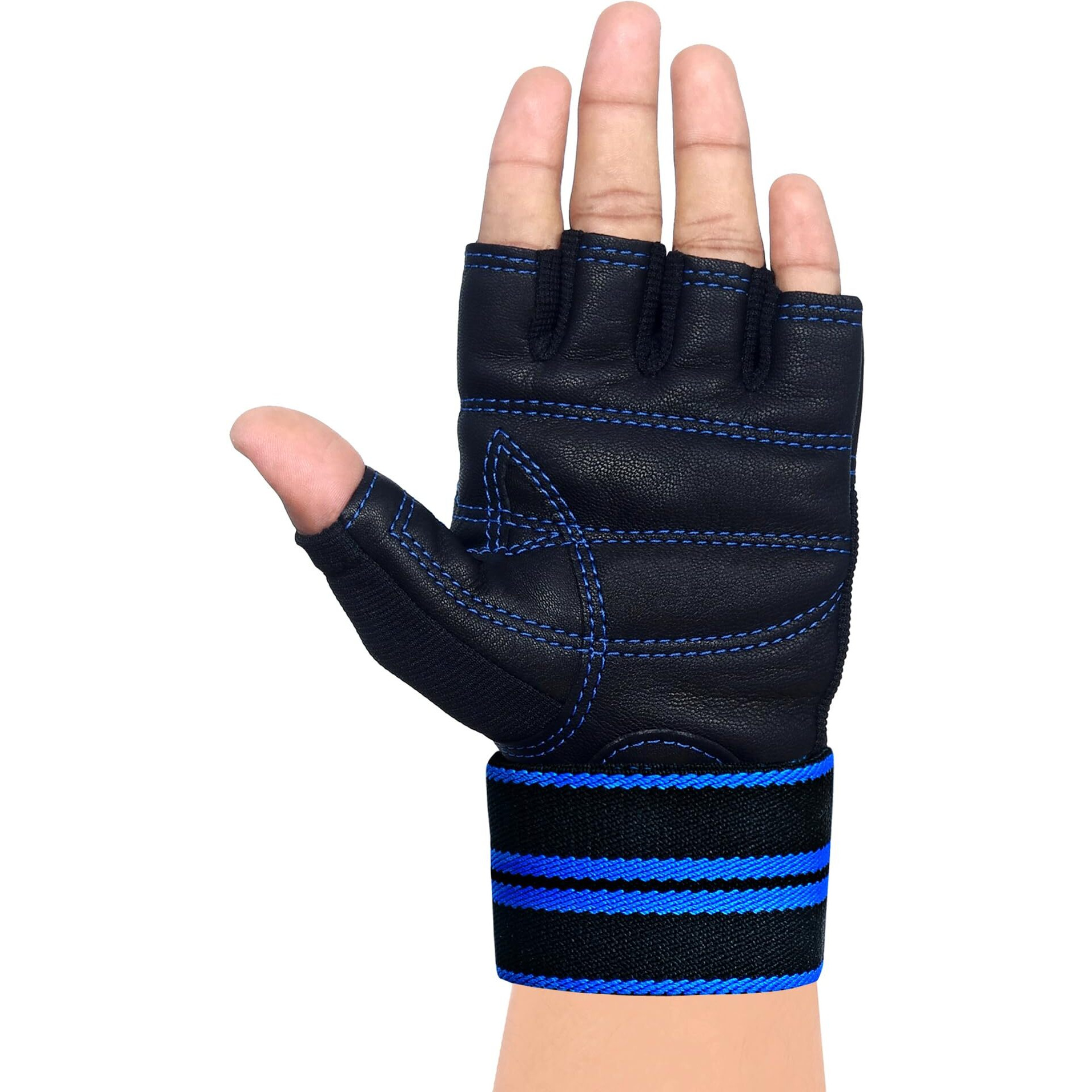 19ten Mucho Man from Sree Gloves for Men and Women Palm Wrist Wraps Protection Washable Leather Weightlifting Gym Fitness Exercise Workout Pull Ups Accessories (Medium, Digital Blu)