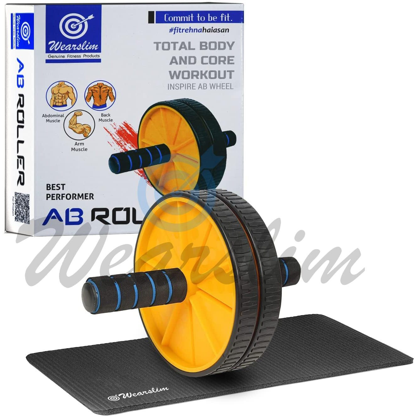 Wearslim Professional Double Wheel Ab Roller with Skipping Rope, Ball Bearings Rapid Speed Jump Rope & Non-Slip Handles Abdominal Workout Wheel - Multicolor
