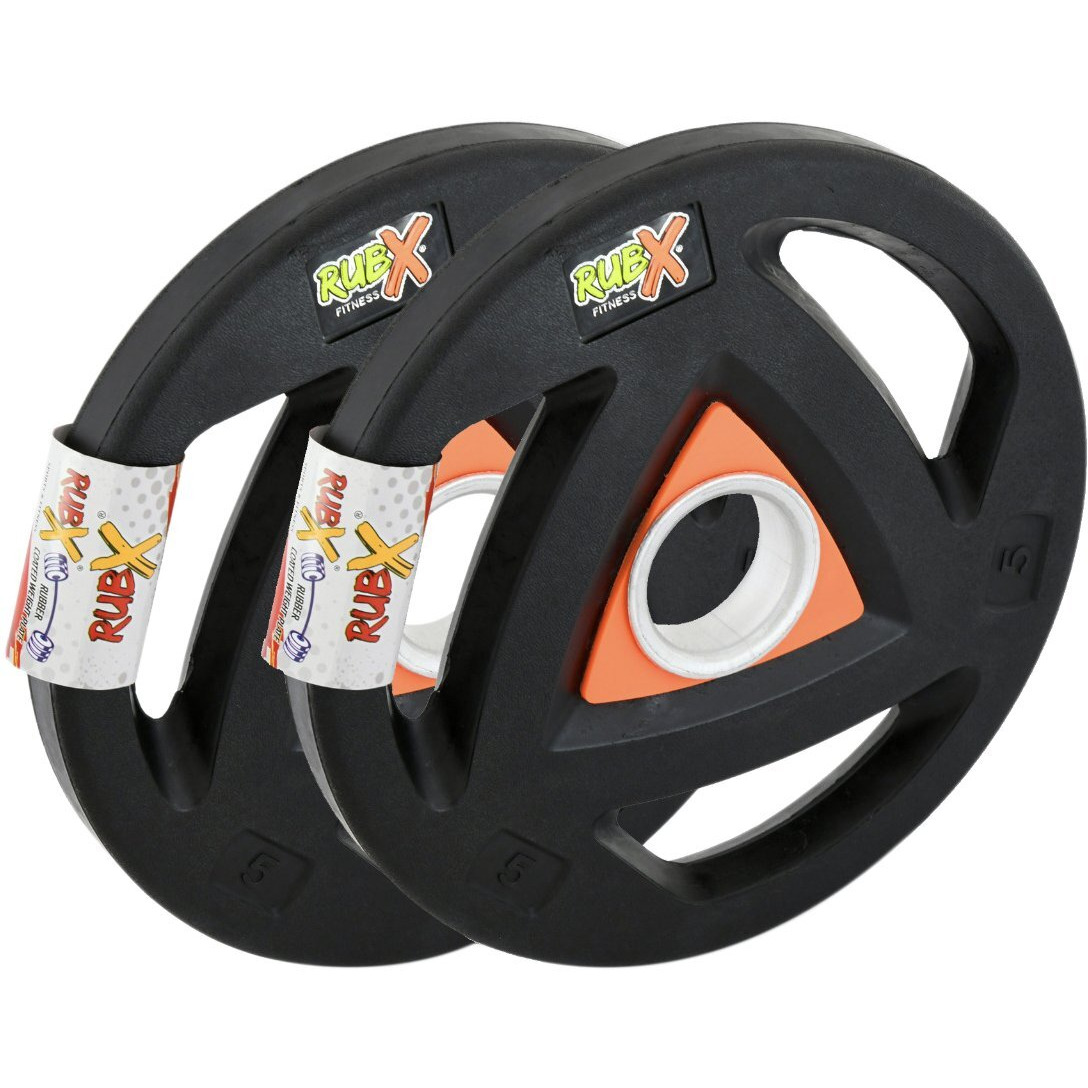 RUBX Rubber Coated Metal Integrated Tri-Grip Weight Plates 31 MM Center Hole Diameter (5 Kg Pair)
