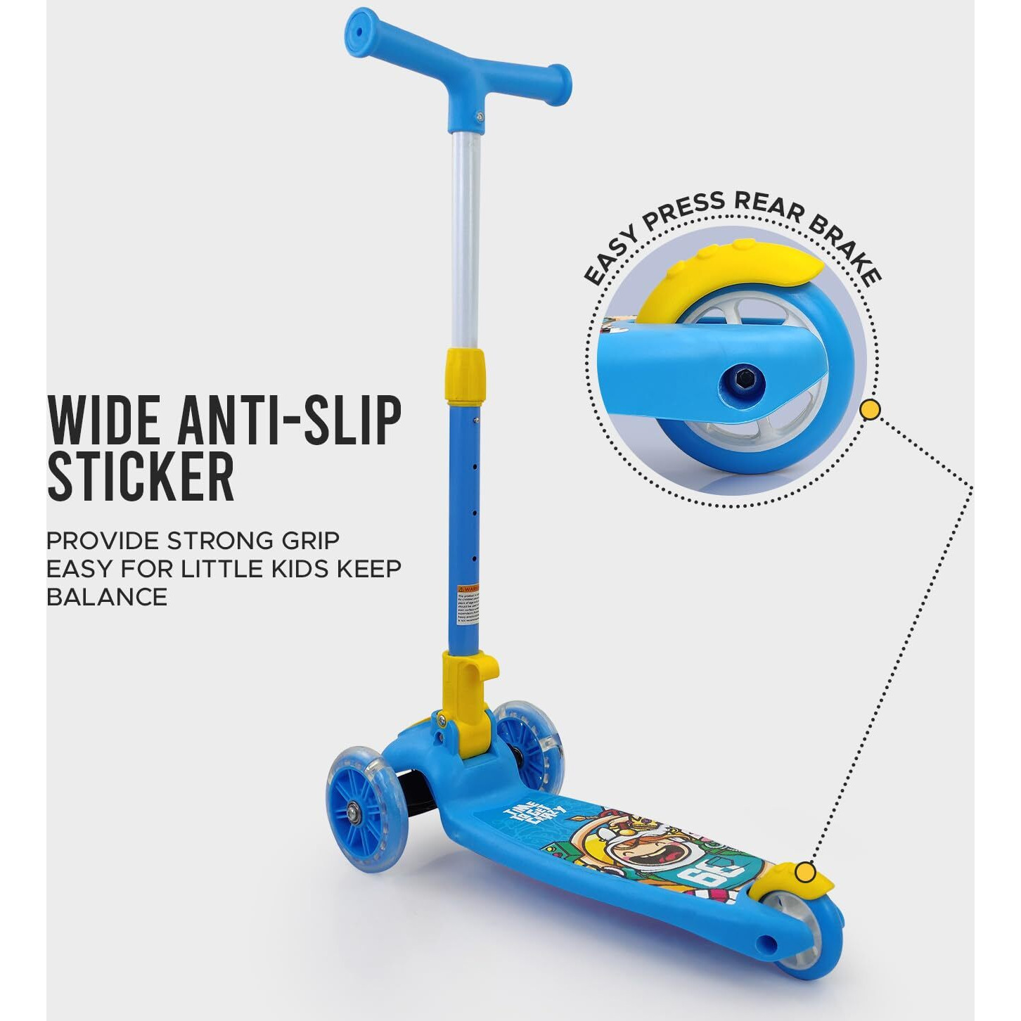 Nhr Smart Kick Scooter, 3 Adjustable Height, Foldable Scooter, Skate Scooter for Kids, Attractive PVC Wheel with Led Light for Kids, Age Upto 3+ Years (45 Kg, Blue)