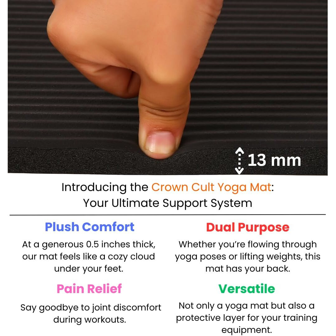 Yoga Mat, Non-Slip Exercise Mat for Yoga, Pilates (BLACK, 13 MM)