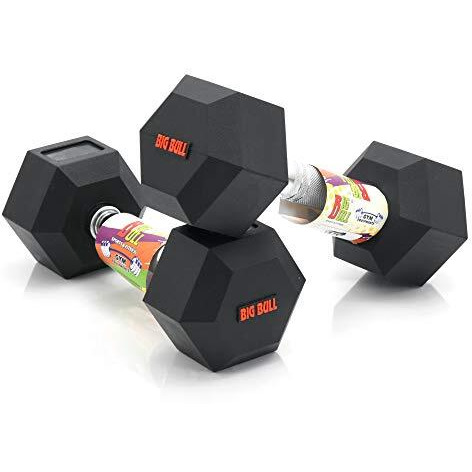BIGBULL Rubber Coated Solid Hex Fixed Dumbbell (Pack of Two) (10 Kg x 2pc (Total  20 kg)) Black