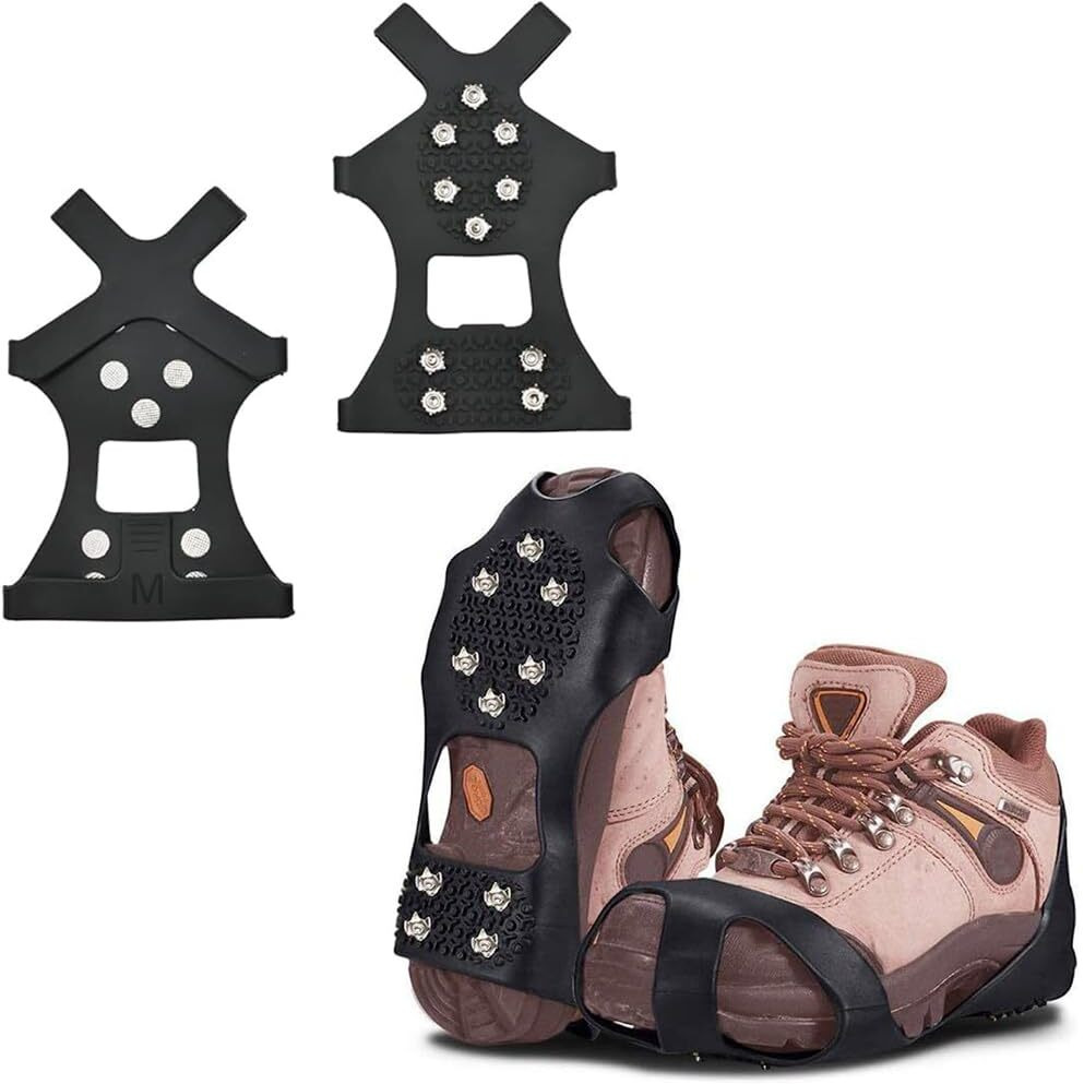 GUSTAVE Spikes Crampons, Ice Cleats for Shoes and Boots, Upgraded Version Stainless Steel Anti-Slip Grippers Shoe Spikes Grips Traction for Hiking Shoes and Boots, Hiking, Fishing Walking, M(34-39)