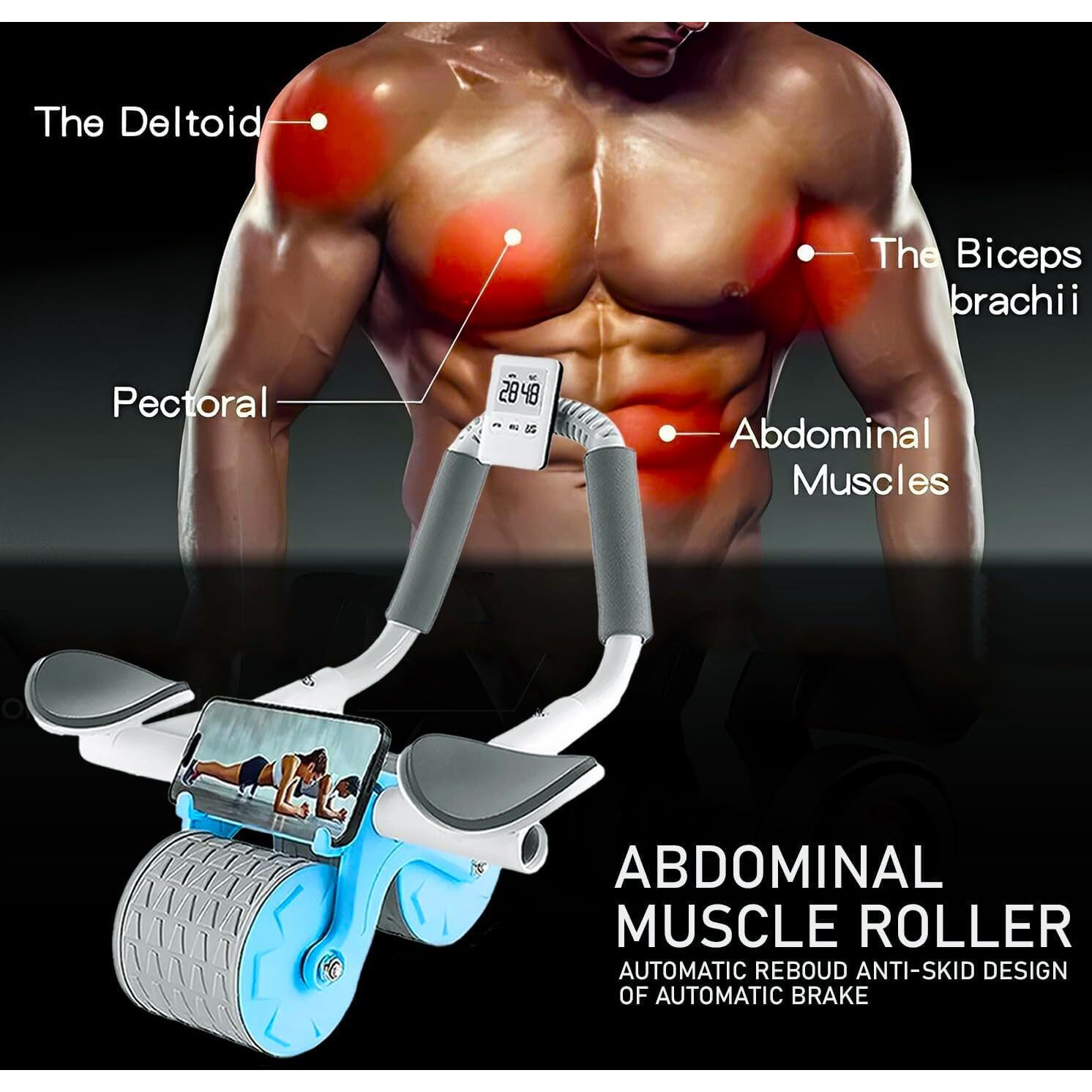 US1984 Automatic Rebound Abdominal Roller Wheel Kit, Elbow Support with Knee Pad & Timer, Ab Roller Workout Equipment, Abs Fitness and Dynamic Core Trainer Plank Exercise for Home Gym (Blue)
