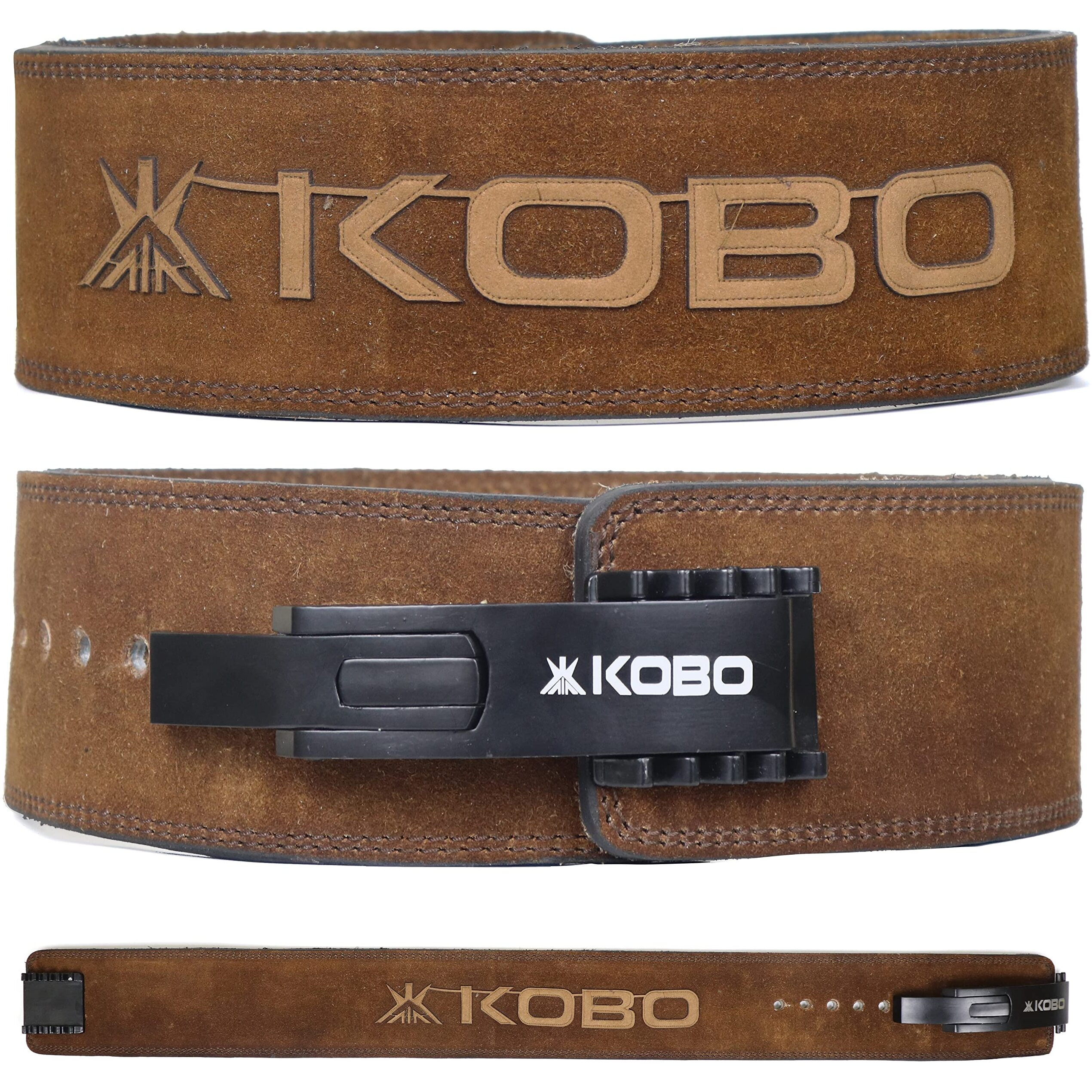 Kobo 10mm Adjustable Lever Belt Weight Lifting Gym Fitness, Natural Genuine Leather 4 Wide Back Support, 9 Adjustable Holes, Powerlifting Bodybuilding Deadlift Squat Workout Training Men Women WTB-16