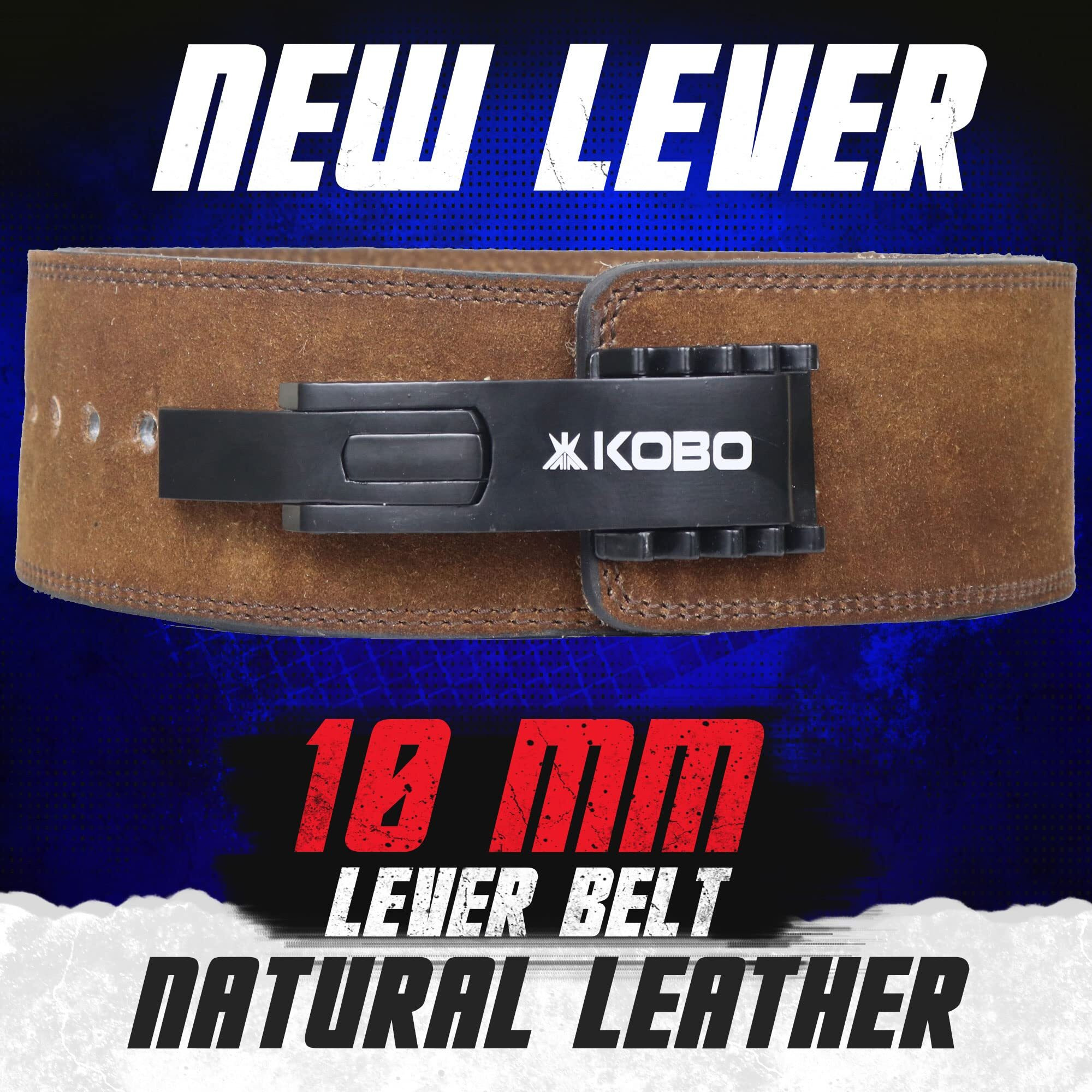 Kobo 10mm Adjustable Lever Belt Weight Lifting Gym Fitness, Natural Genuine Leather 4 Wide Back Support, 9 Adjustable Holes, Powerlifting Bodybuilding Deadlift Squat Workout Training Men Women WTB-16