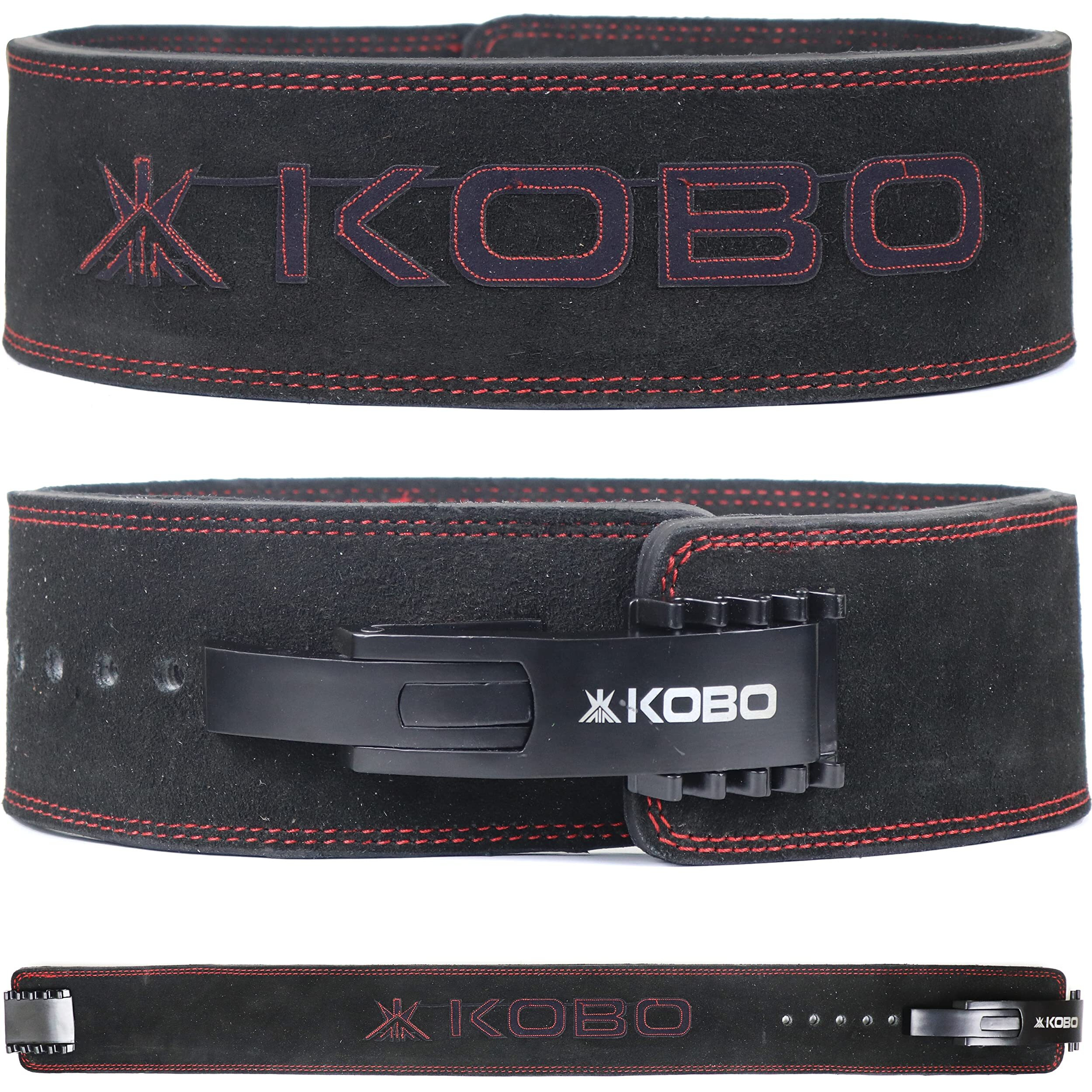Kobo 10mm Adjustable Lever Belt Weight Lifting Gym Fitness, Natural Genuine Leather 4 Wide Back Support, 9 Adjustable Holes, Powerlifting Bodybuilding Deadlift Squat Workout Training Men Women WTB-16