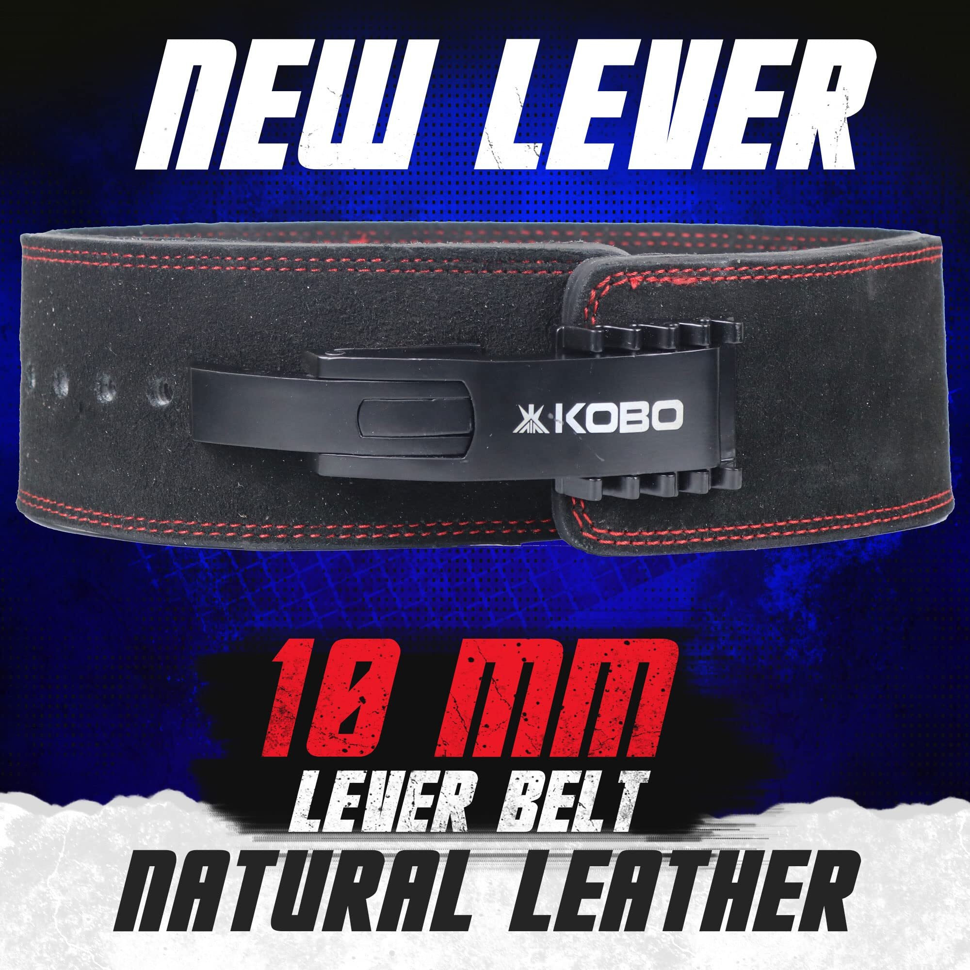 Kobo 10mm Adjustable Lever Belt Weight Lifting Gym Fitness, Natural Genuine Leather 4 Wide Back Support, 9 Adjustable Holes, Powerlifting Bodybuilding Deadlift Squat Workout Training Men Women WTB-16