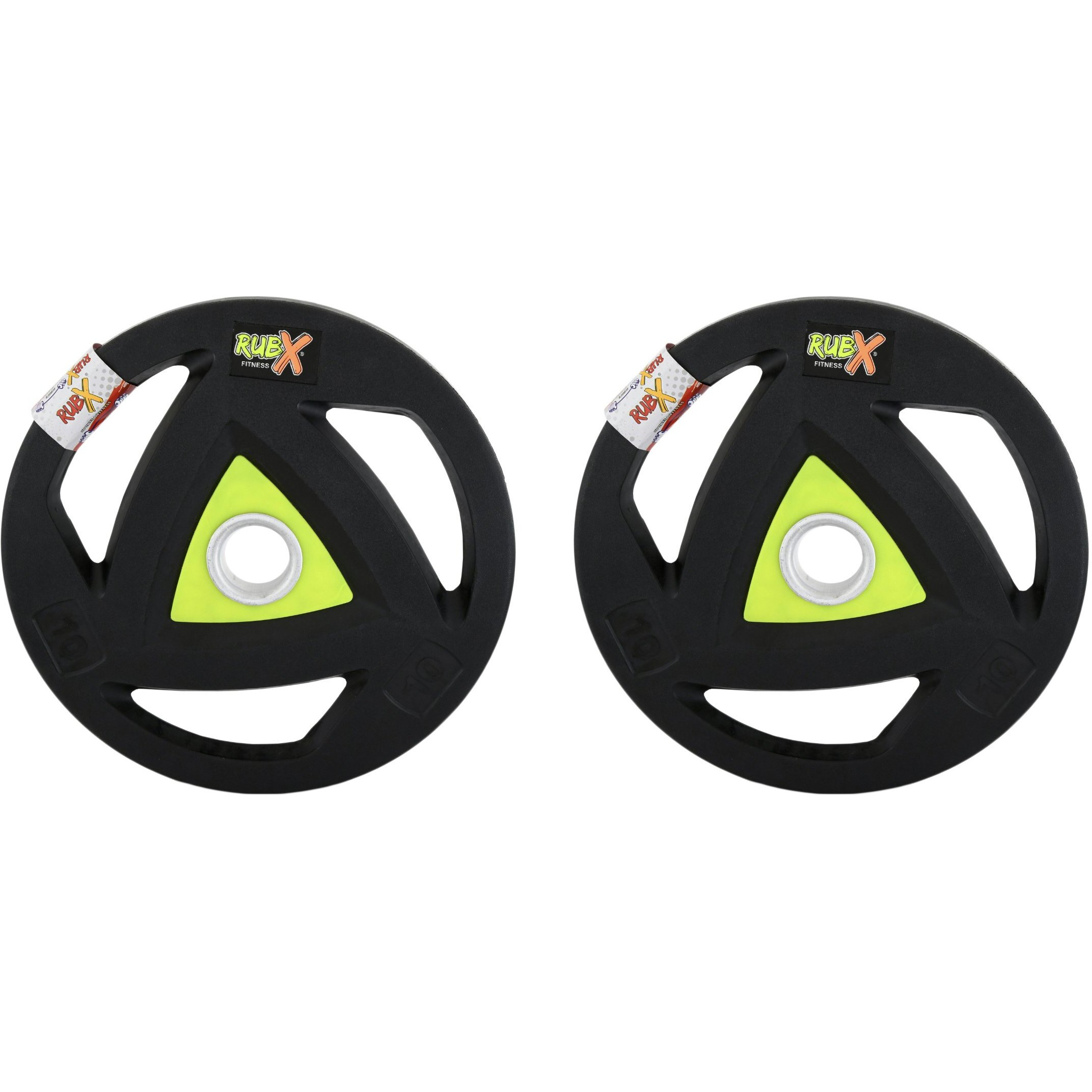 RUBX Rubber Coated Metal Integrated Tri-Grip Olympic Weight Plates 50 MM Center Hole Diameter (10)