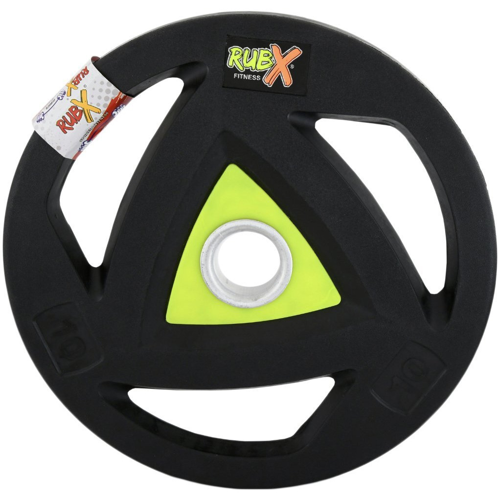 RUBX Rubber Coated Metal Integrated Tri-Grip Olympic Weight Plates 50 MM Center Hole Diameter (10)