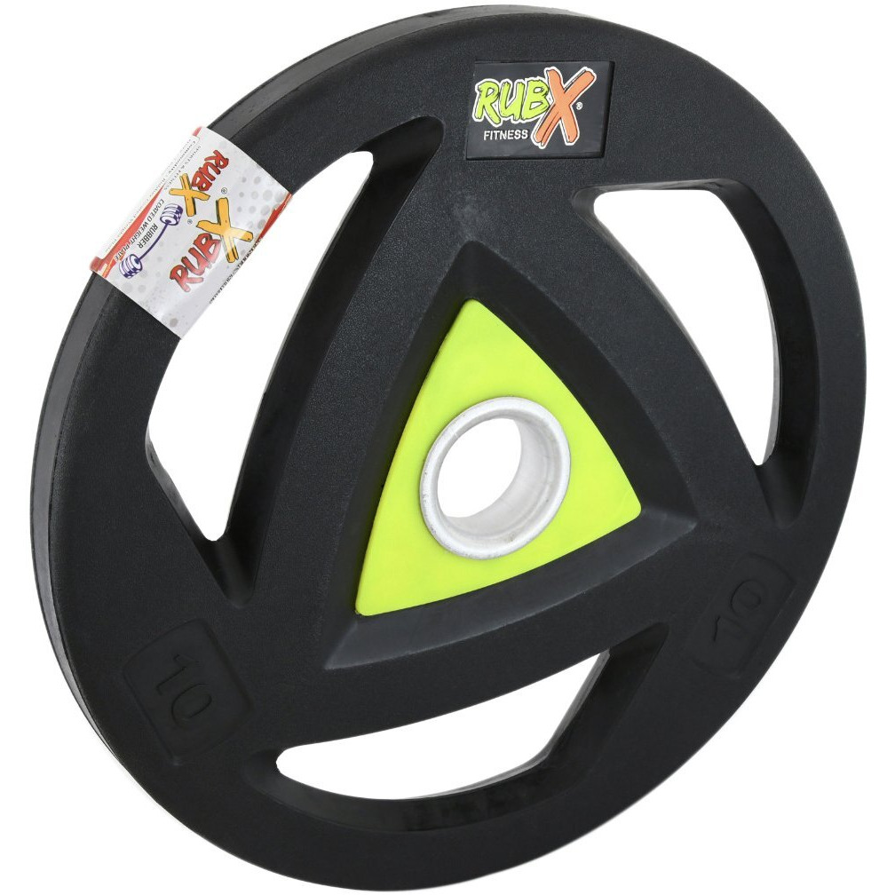 RUBX Rubber Coated Metal Integrated Tri-Grip Olympic Weight Plates 50 MM Center Hole Diameter (10)