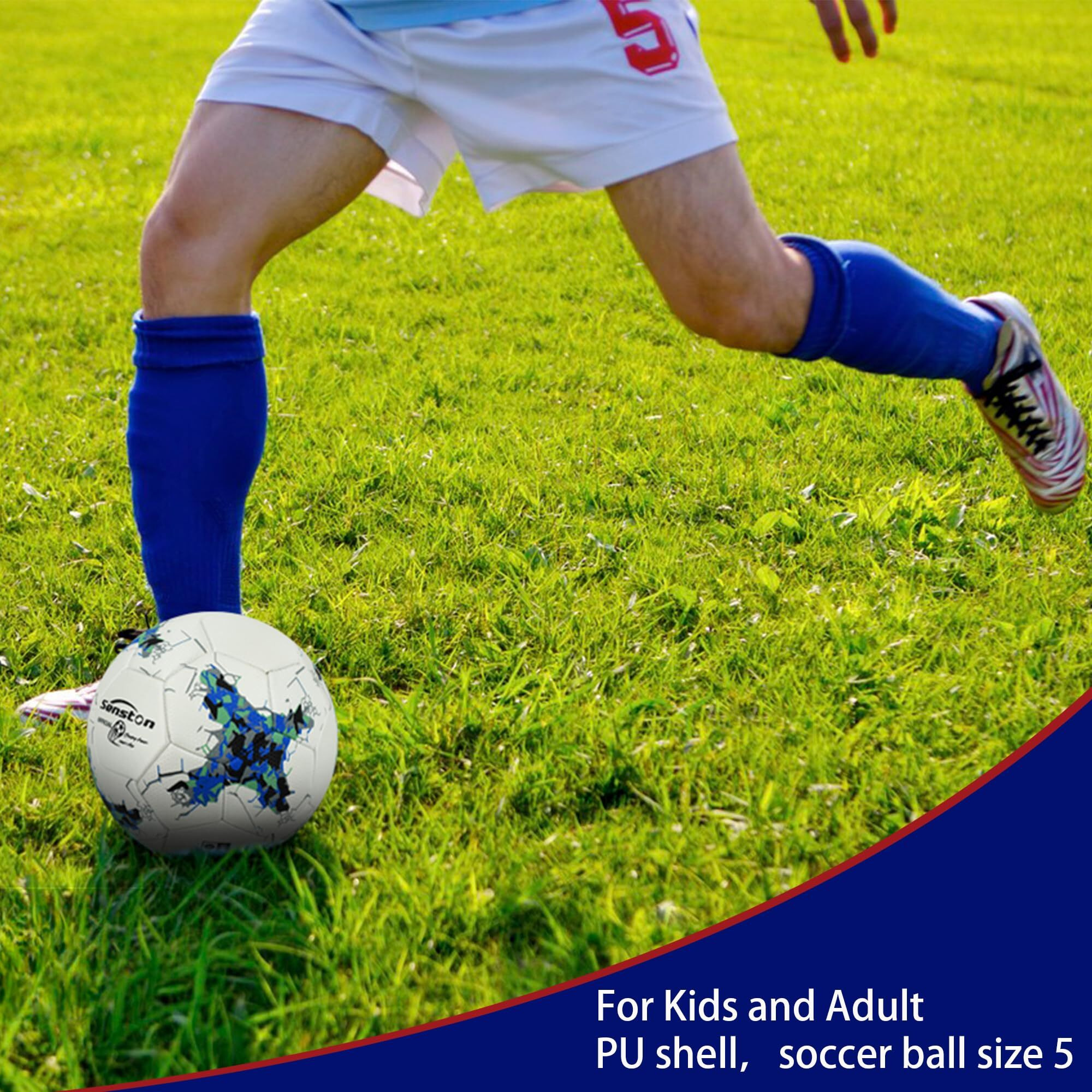 Senston PU Soccer Ball Match Ball Official Training Football with Pump Size 5 Practice Ball for Youth